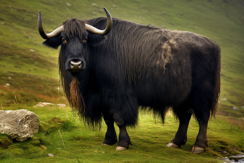 山丘草地上的黑色牦牛特写,高清,摄影图,摄影图片,图片大全,摄影图免费下载